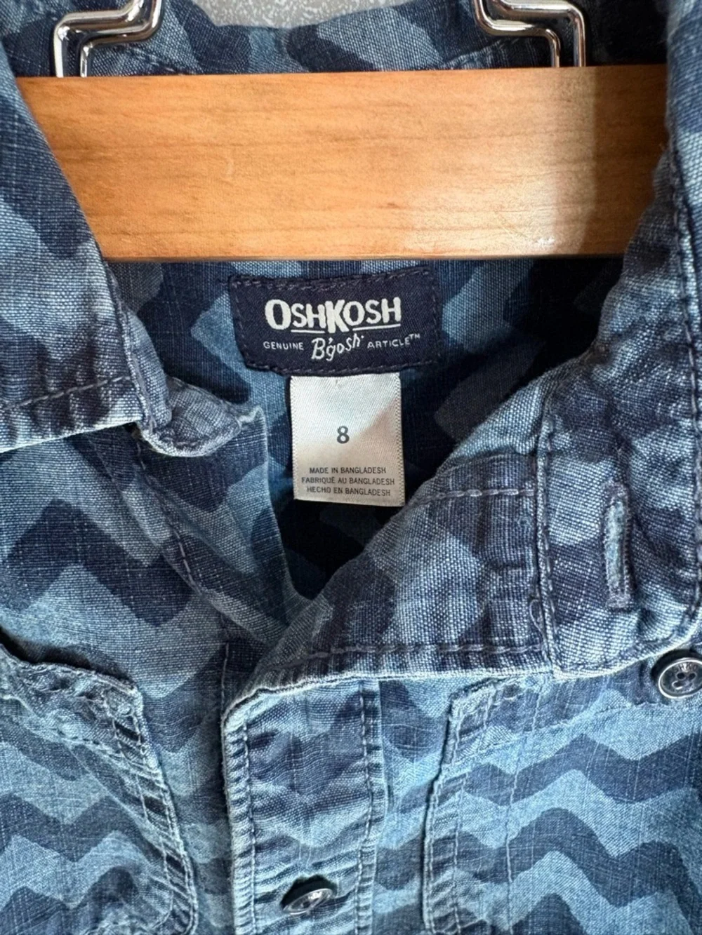 OshKosh B'gosh Blue Chambray 100% Cotton Chevron Button-Up Jacket - Picture 2 of 3